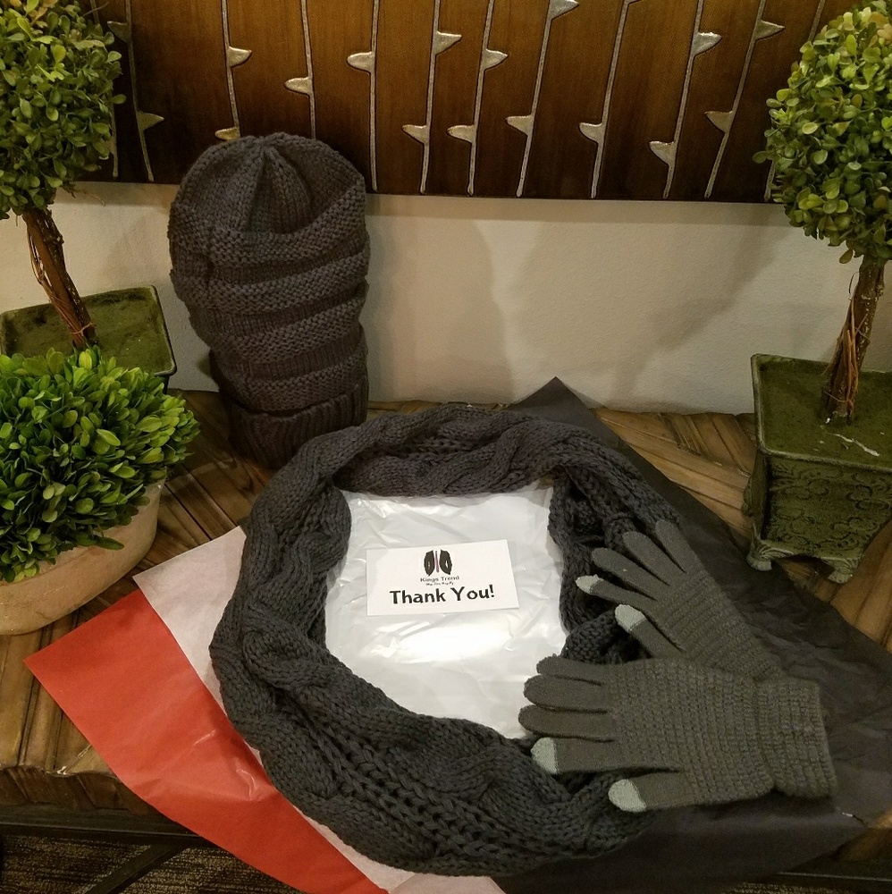 NWT Warm Knitted Scarf, Beanie Hat, and Glove Set